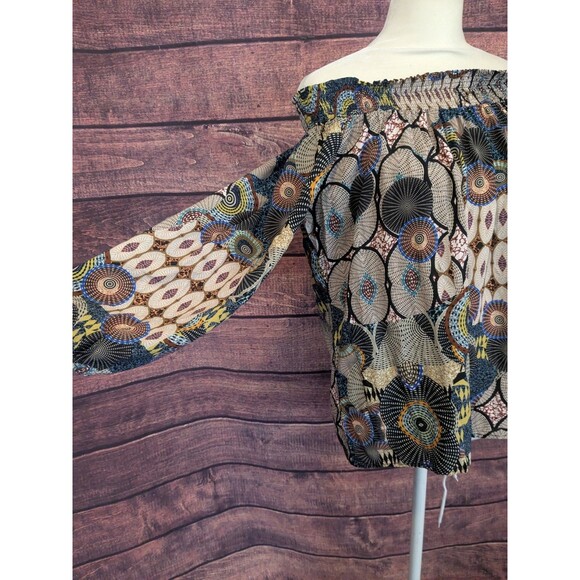 Desigual Melina Off Shoulder Peasant Boho Festival Blouse Sz Med Medallion Flowy - Picture 11 of 11